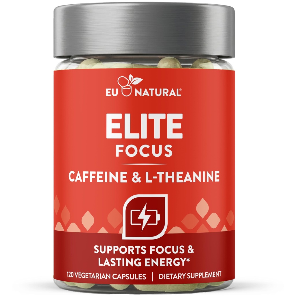 L-Theanine ile Elit Caffeine Pills – Jitter-Free Focused Energy Supplements – Clean & Natural Nootropic Stack for Smart Cognitive Performance – 120 Soft Capsules