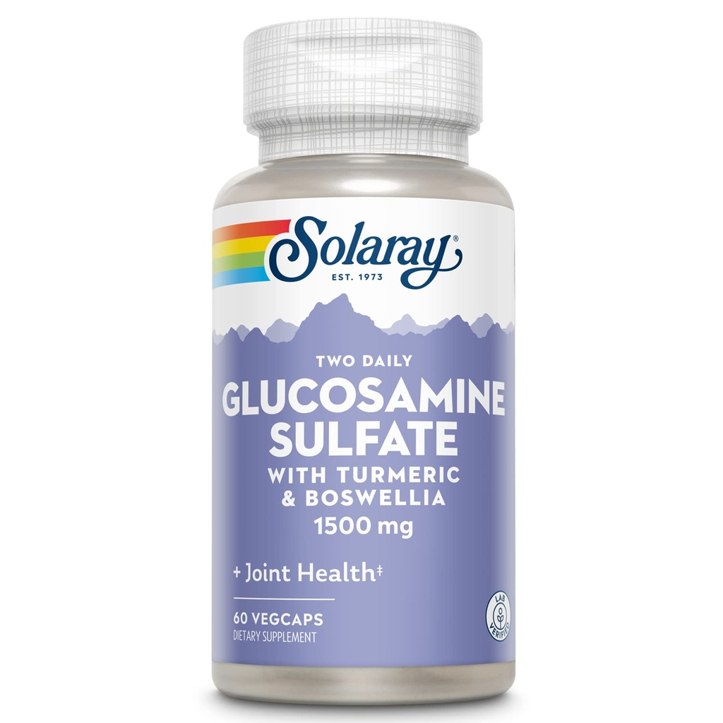 SOLARAY Glucosamine Sulfate 1500 mg, Sağlıklı Ortak Destek Tamam, Turmeric & Boswellia ile Güçlü Bağlayıcı ve Ortak Sağlık Formula, 60 Günlük Para Geri Garanti, 30 Serv, 60 VegCaps