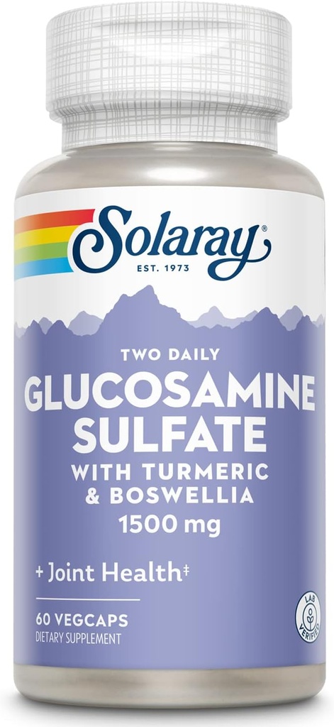 SOLARAY Glucosamine Sulfate 1500 mg, Sağlıklı Ortak Destek Tamam, Turmeric & Boswellia ile Güçlü Bağlayıcı ve Ortak Sağlık Formula, 60 Günlük Para Geri Garanti, 30 Serv, 60 VegCaps