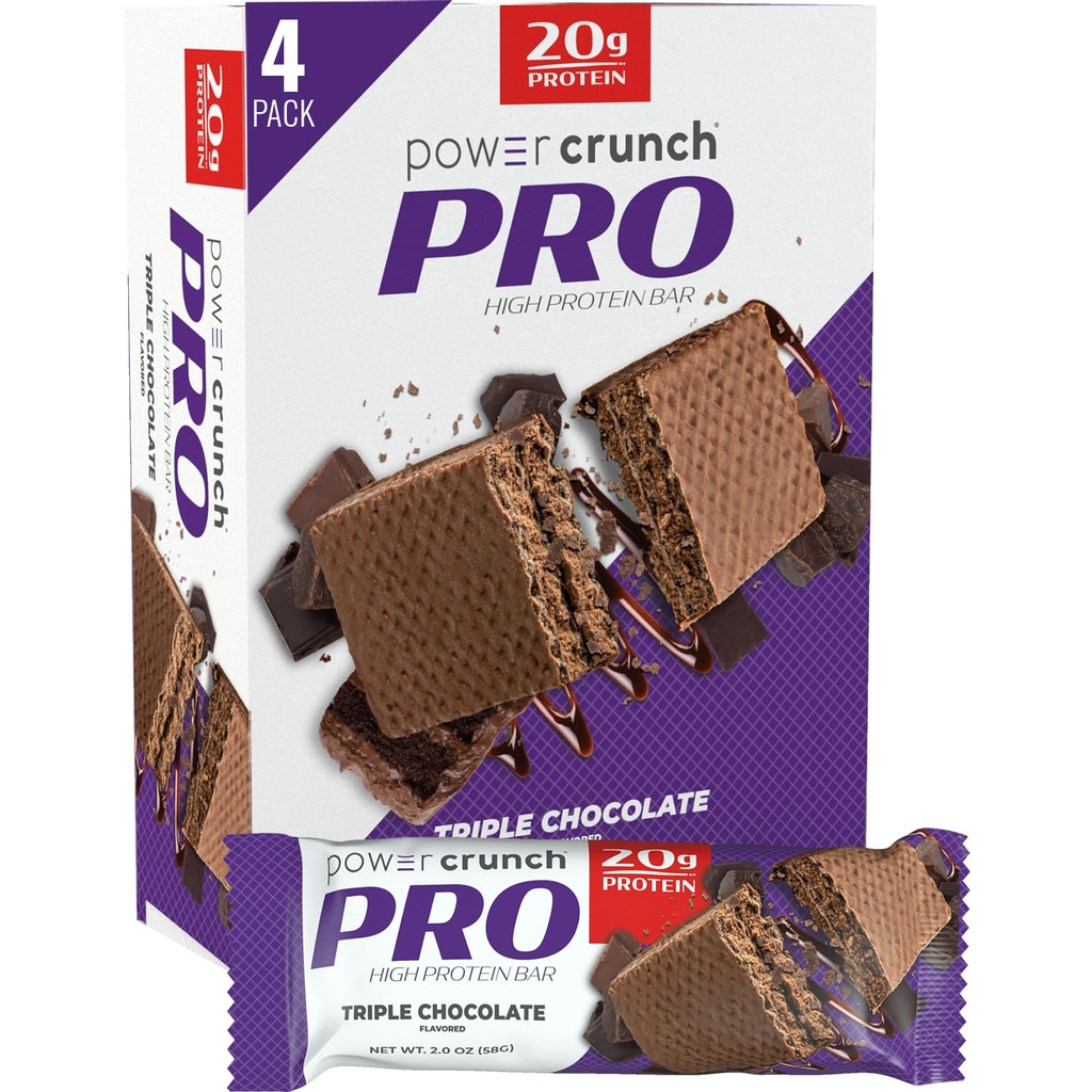 Power Crunch PRO protein Wafer Bars, Yüksek Protein Snacks with Delicious Taste, Triple Chocolate, 2.0 Ounce (4 Count)