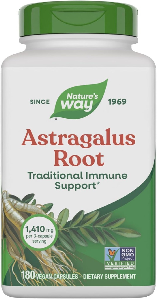 Nature's Way Astragalus Root, Traditional Immune Support*, 1,410 mg ανά 3-Capsule Serving, Μη-GMO Project Επαληθευμένο, Vegan 180 κάψουλες (Packing May Vary)