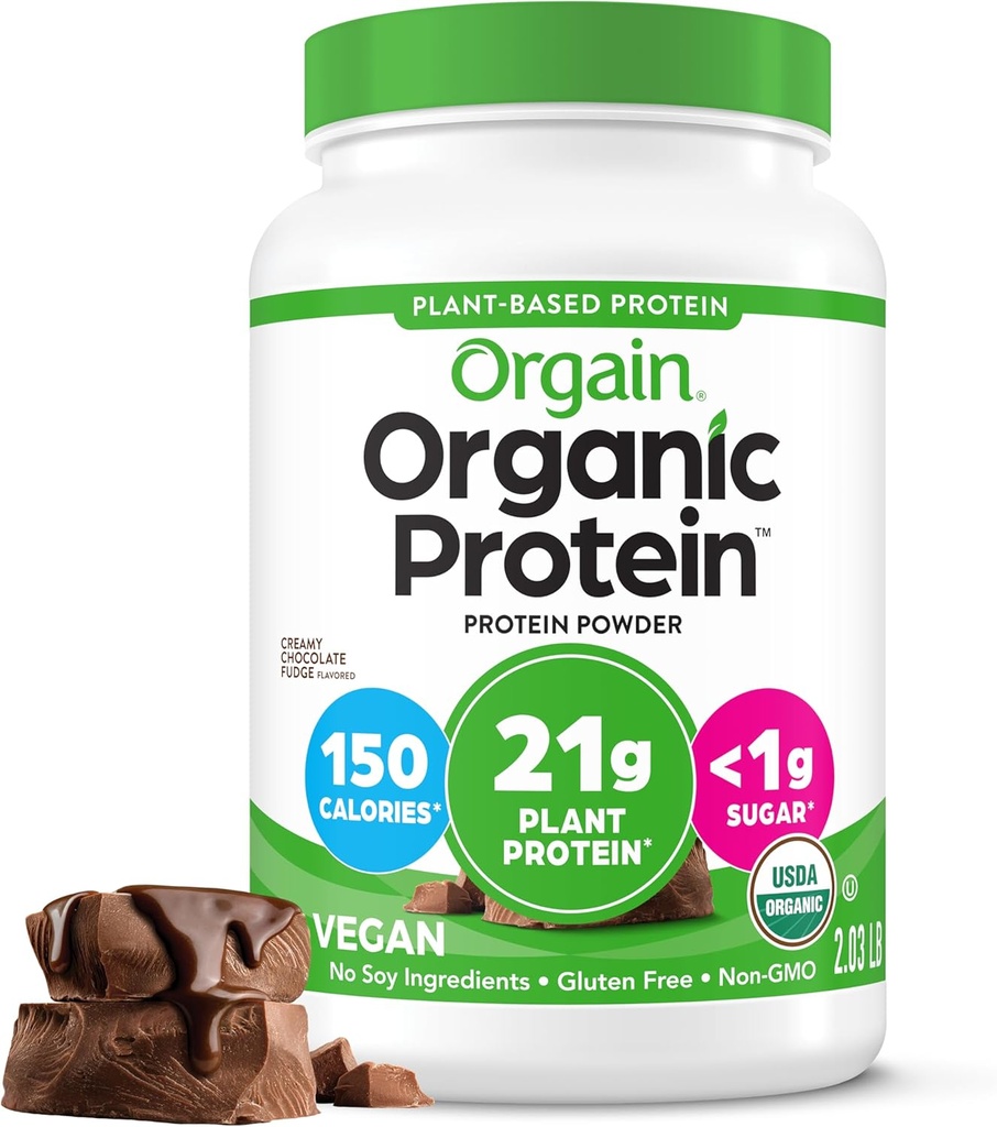 Orgain Organic Vegan Protein Toz, Kremy Chocolate Fudge - 21g Plant Protein, 6g Prebiyotik Fiber, Low Net Carb, No Lactose Materialss, No add Sugar, Non-GMO, For Shakes & Smoothies, 2.03 lb