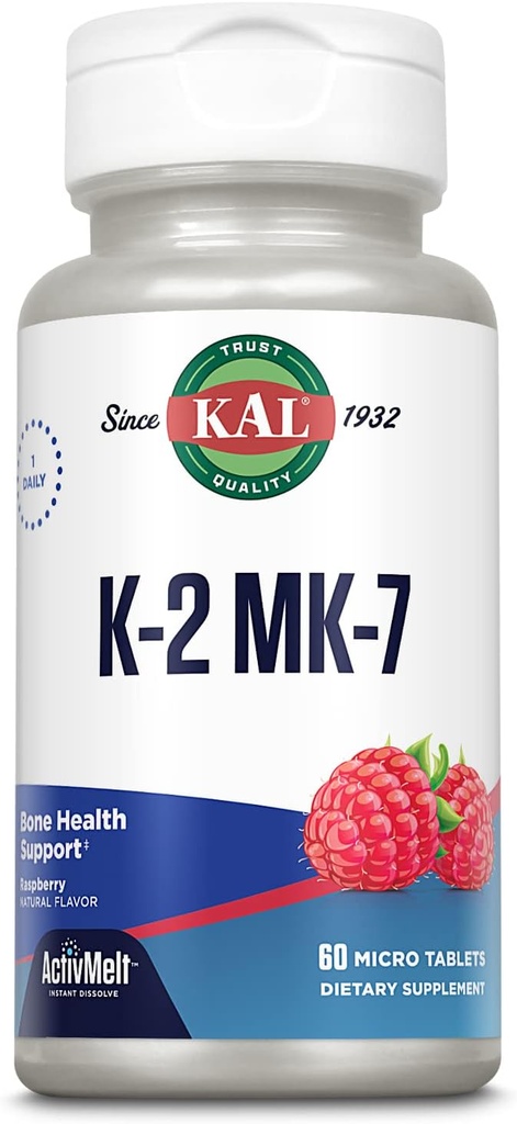 KALKIN K2 MK7 ActivMelt 100 mcg, Vitamin K Supplement as Superior K2 MK7, Bone Health, Heart and Artery Health Support, Natural Raspberry Flavor, Vegan, Gluten Free, 60 Hizmet, 60 Mikro Tabletler