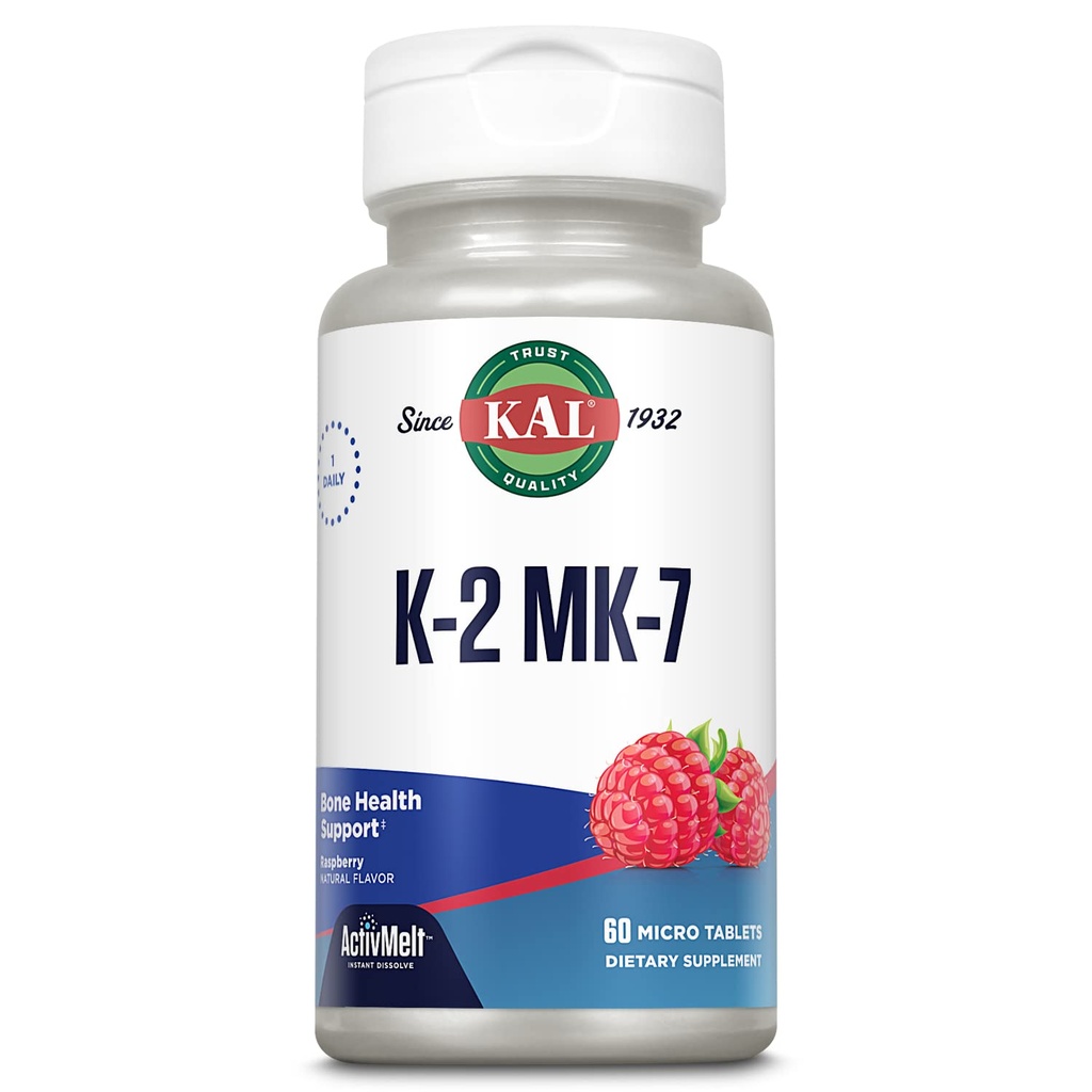 KALKIN K2 MK7 ActivMelt 100 mcg, Vitamin K Supplement as Superior K2 MK7, Bone Health, Heart and Artery Health Support, Natural Raspberry Flavor, Vegan, Gluten Free, 60 Hizmet, 60 Mikro Tabletler