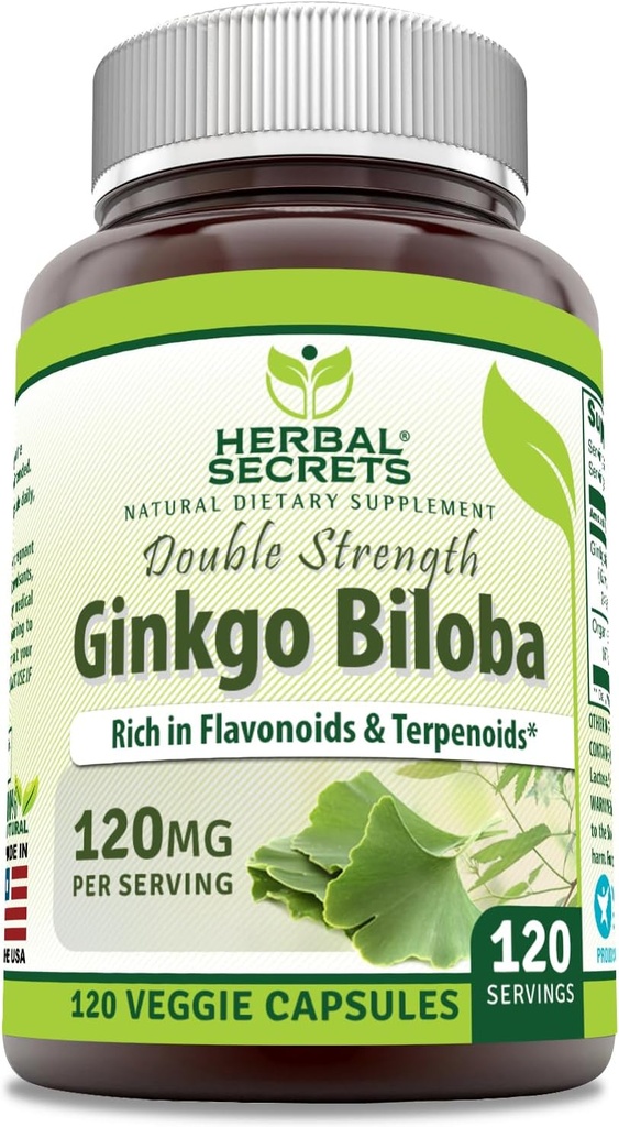 Herbal Sırları Ginkgo Biloba Double Strength Supplement | 120 Mg | 120 Veggie Capsules | Non-GMO | Gluten-Free | Made in USA