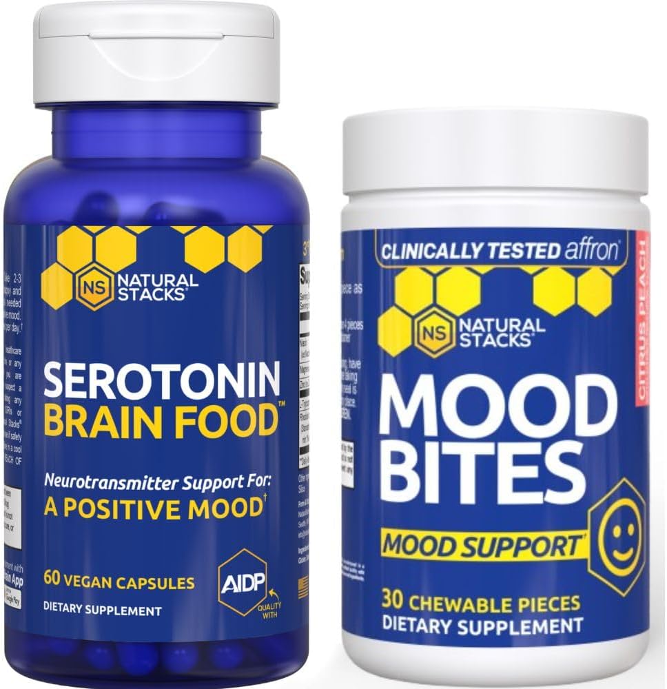 NATURAL STACKS Mood Bites + Serotonin Beyin Gıda Paketi - Olumlu Bir Mood & Stres Yardımı * - 90 Toplam Parça