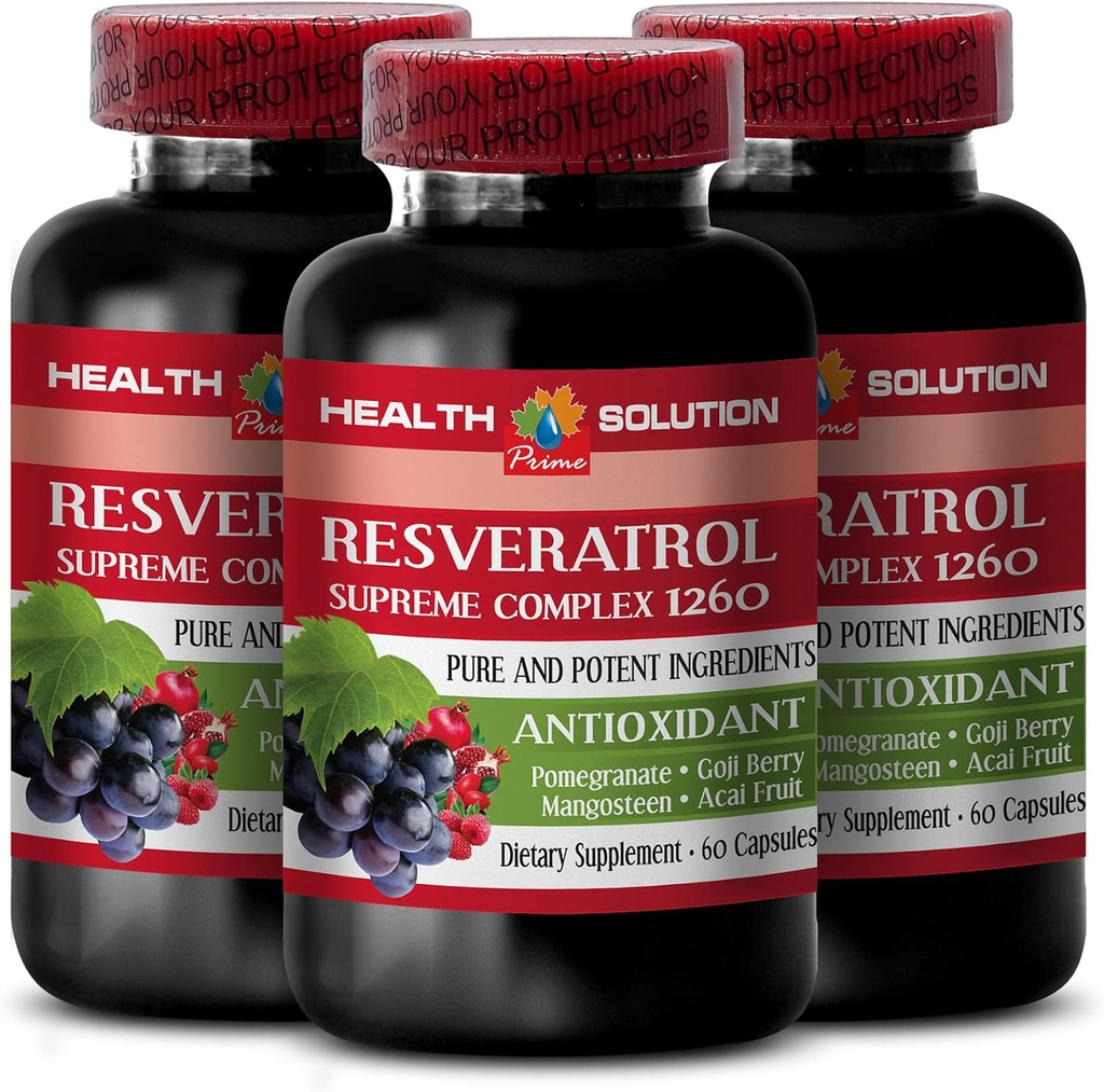 Ενισχύστε το φυσικό σας Stamina - RESVERATROL SUPREME COMPLEX - εκχύλισμα ρεσβερατρόλης με Goji Berry, Acai, Noni, Ρόδι, Mangosteen, Superfruit Blend, Antioxidant, ανοσοποιητική υποστήριξη, 3 Bot 180 Caps