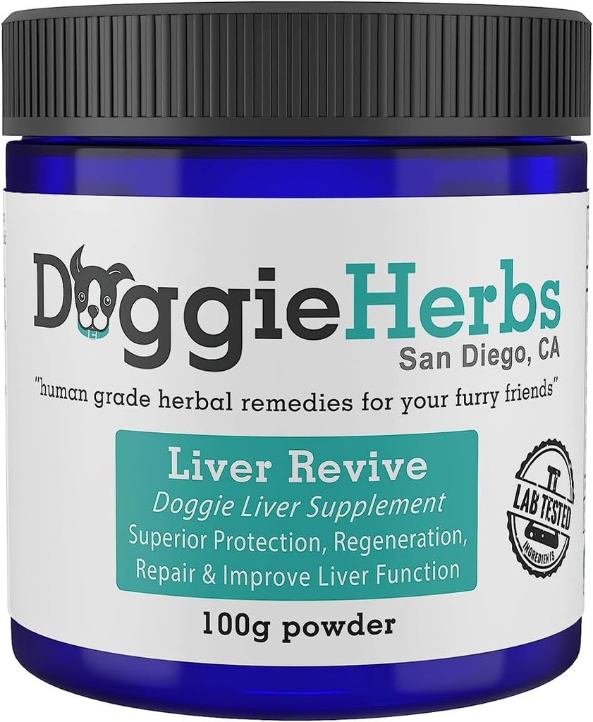Liver Revive Dog Liver Health Supplement Tarafından Doggie Herbs - Human Grade Herbal Plant Liver Healing, Protection, Onarım ve 100g w / Scoop İyileştirme