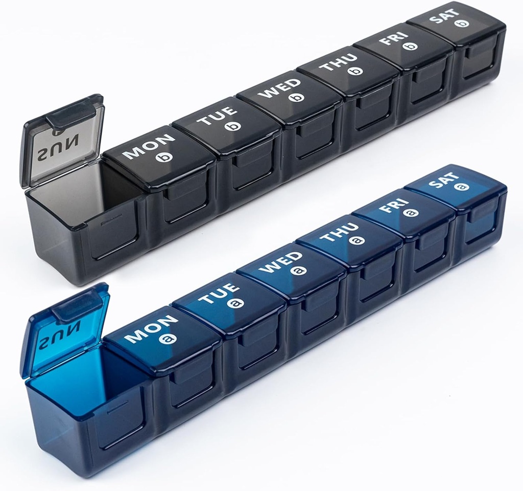 2Pack Weekly Large Pill Organizer for Travel, 7 Day Pill Box and Organizer, Big Karşılaştırmalar Pill Case AM PM,14 Günlük İlaçlar Balık Yağları için Organize Oksijen, Vitamin Sahibi Tamamlayıcı