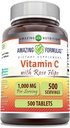 Amazing Formulas Vitamin C with Rose HIPS Supplement | 1000 Mg | Tabletler | Non-GMO | Gluten Free | Made in USA (500 Count)