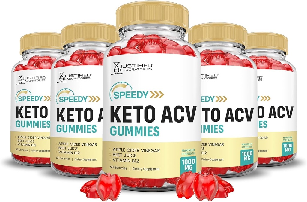 Justified Laboratories (5 Pack Speedy Keto ACV Gummies Advanced Formula 1000MG Speedy Chem Gummies Apple Cider Vinegar Formulated with Pomegranate Beet Juice B12 Vegan Non GMO 300 Gummys