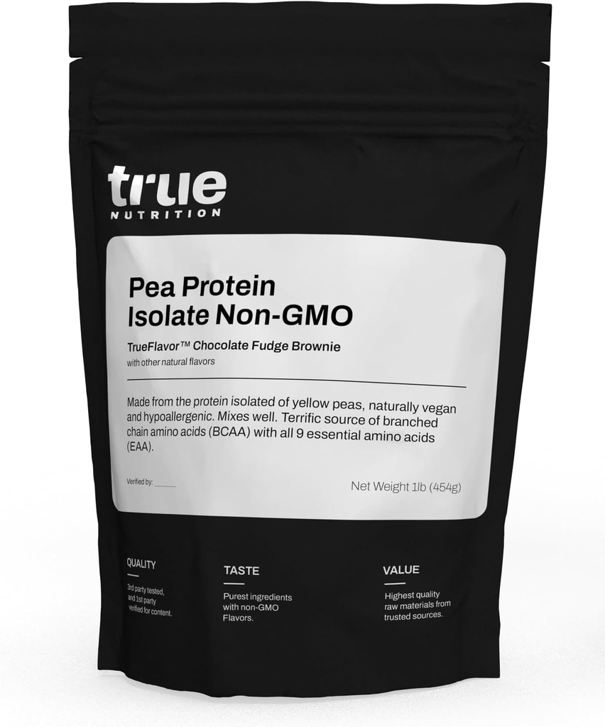 True Nutrition Pea Protein Powder Isolate - 25g Non-GMO Vegan Protein Powder per Serving - Low Carb, Low Fat, High Leucine - Gluten Free, Dairy Free, Soy Free - Chocolate Fudge Brownie - 1LB