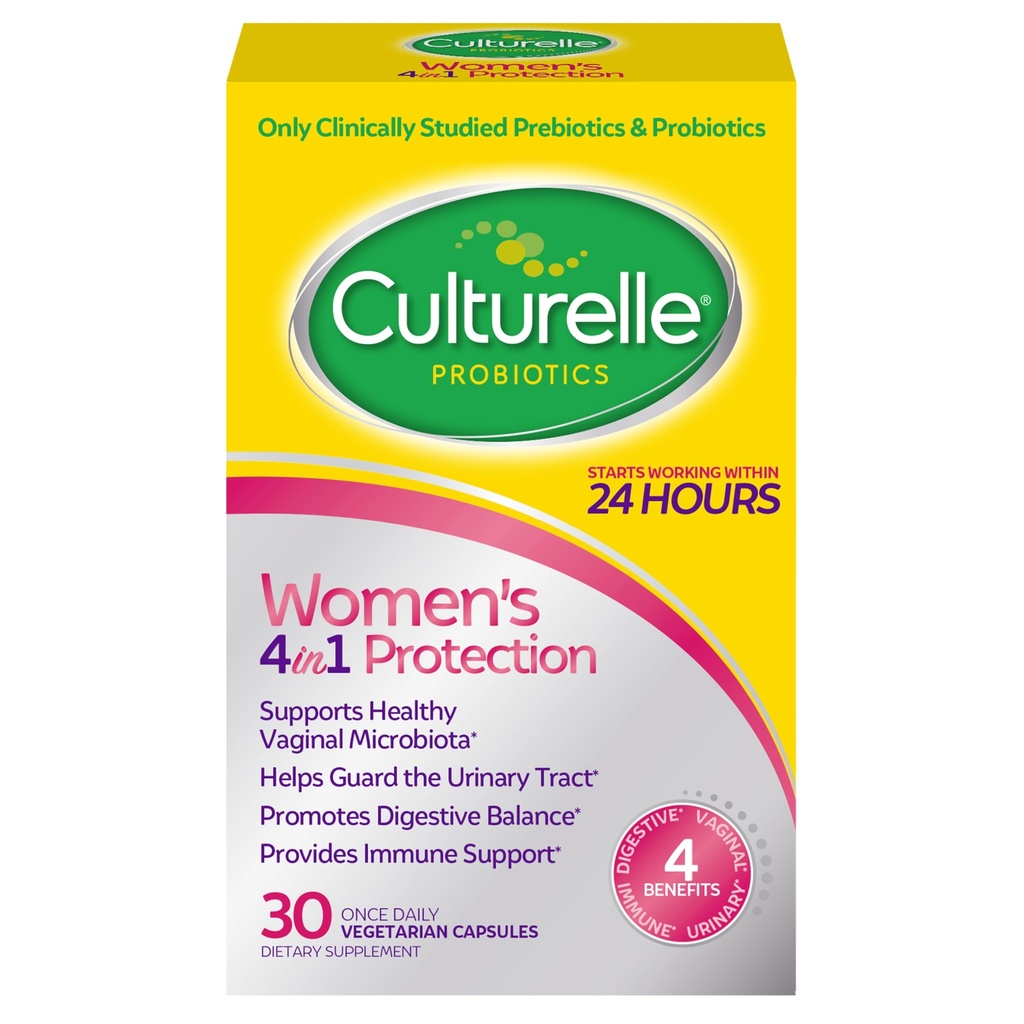 Culturelle 4-σε-1 Προβιοτικά για γυναίκες, Καθημερινή Προβιοτική & Προβιοτικό συμπλήρωμα για την υποστήριξη της Κολπικής Υγείας, Digestive Υγεία, Ανοσολογική Υγεία, Περιστασιακή Διάρροια, Αέριο & Αναπλήρωση Ανακούφιση, Μη ΓΤΟ, 30 Μέτρα