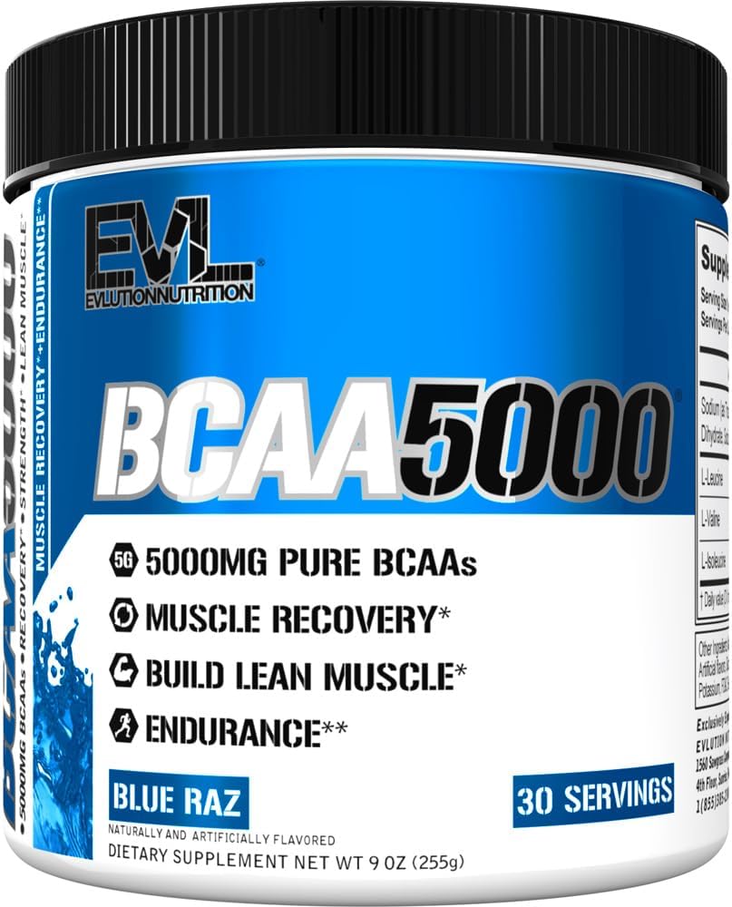 Evlution EVL BCAAs Amino Acids Powder - BCAA Powder Post Workout Recovery Drink and Stim Free Pre Processing Energy - 5g Διακλαδισμένη Αλυσίδα Amino Acids συμπλήρωμα για άνδρες - μπλε Raz