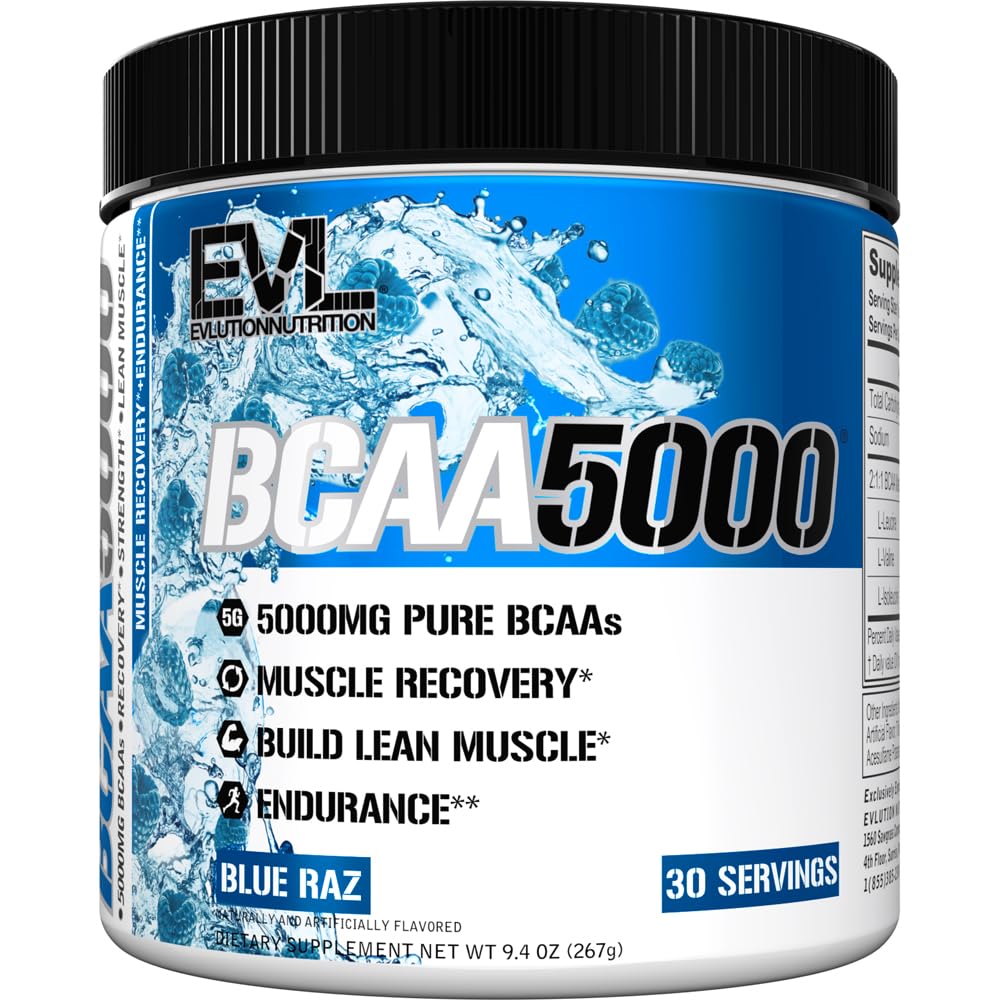 Evlution EVL BCAAs replicas Toz - BCAA Toz Post Workout Recovery Drink and Stim Free Pre Workout Energy - 5g Branched Chain replicas Supplement for Men - Blue Raz
