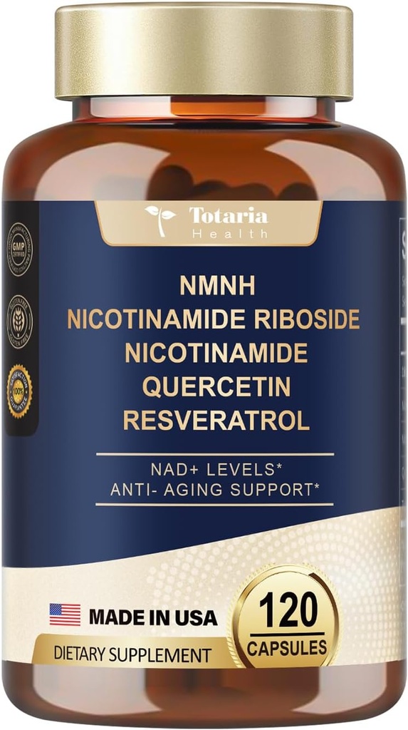 Totaria (1 Pack) NMNH (Dihidrotinamid Mononüotid) Tamam w/Niacinamid (Vitamin B3), Trans-Resveratrol, Anti Aging, Enerji, Focus