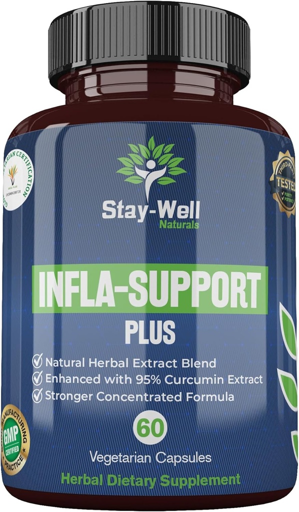 Infla- Support Plus- 750mg Herbal Supplement Meeting with Curcumin and Ashwagadha Extract, Shatavari, Kavach, Fenugreek, Pippali, Guduchi, Shilajit, Goshura ve Sunthi 60ct
