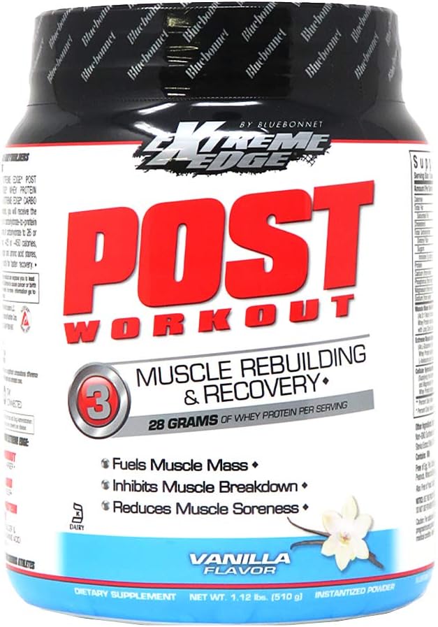 Bluebonnet Διατροφή Extreme Edge Post Protein Protein Powder, Grass Fed Cows, 28 γραμμάρια πρωτεΐνης, Χωρίς ζάχαρη Προστέθηκε, Χωρίς γλουτένη, Χωρίς σόγια, Kosher Dairy, 1,12 lb, 12 εξυπηρετούν, Vanilla Flavor