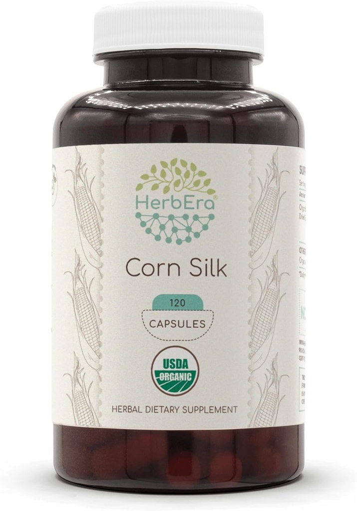 HerbEra Corn Silk USDA Organic 120 Capsules | Natural Herbal Supplement | Sertifikalı Organik Vejetaryen Capsules ve Organik Corn Silk (Zea Mays) kuru Silk (120 Capsules)