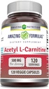Amazing Formulas Acetyl L-Carnitine Hcl Supplement | 500 Mg Per | 120 Veggie Capsules Supplement | Non-GMO | Gluten Free | Made in USA