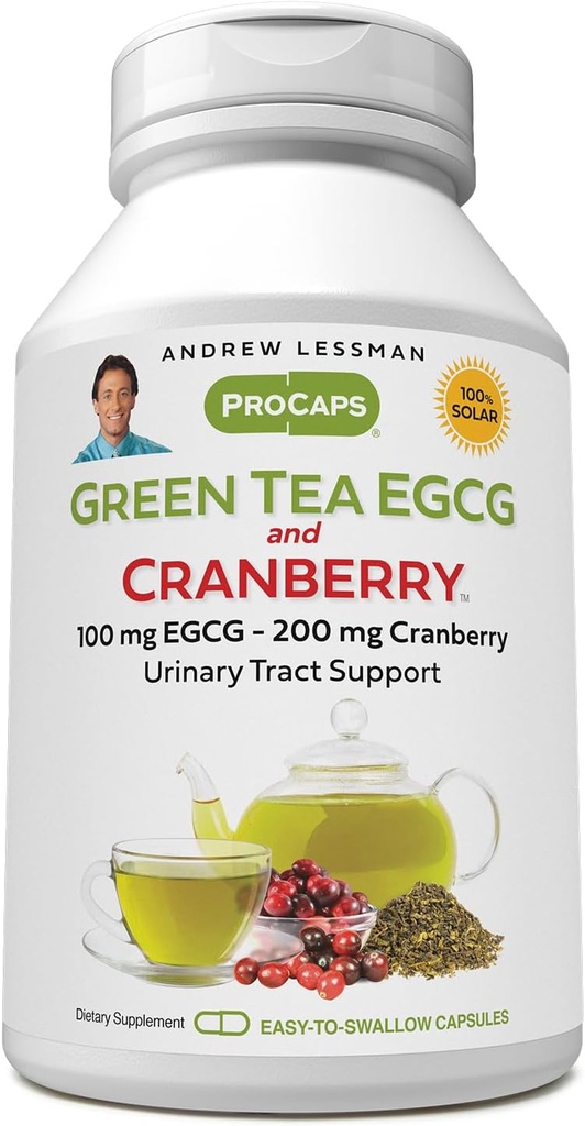 ANDREW LESSMAN Yeşil Çay EGCG & Cranberry 60 Capsules - Catechins ve Polyols için Standartize. Dokuları, Organları ve Sistemleri Vücut boyunca korumanıza yardımcı olur. Güçlü Anti-oksi Desteği