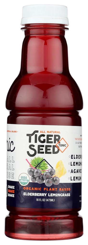 Elderberry Lemongras - Tiger Tohum - Bitki bazlı Hydration & Immune Support - 16 FL OZ Şişes ( 9) Organik, Vegan, Kosher, Low-Sugar