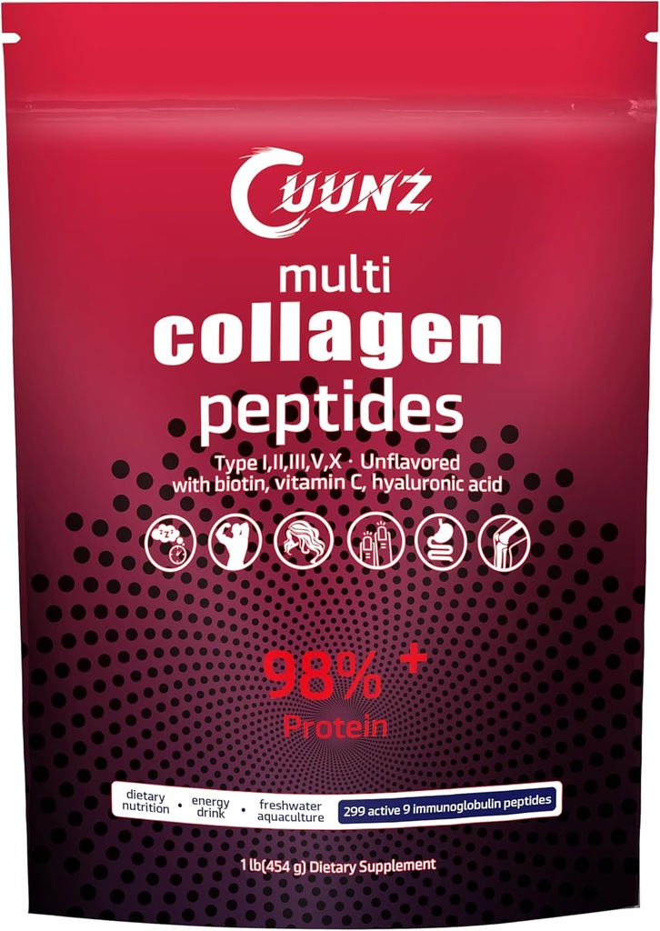 Multi Collagen protein Toz - Tip I,II,III,V,X ile Biotin, Hyaluronic Asit, C - Unflavored Collagen Supplement Supplements (Multi Collagen Peptides 1lb)