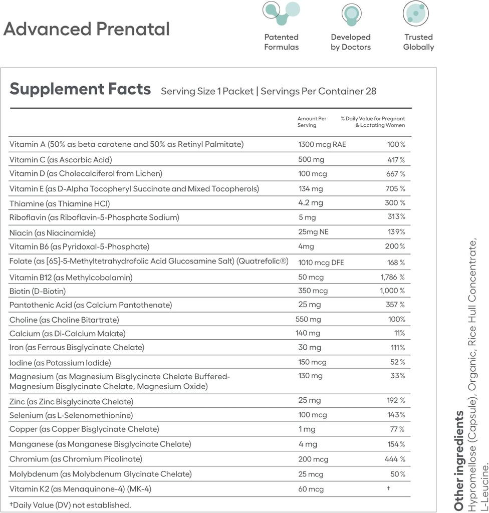 Ovaterra Advanced Prenatal & Preconception Multivitamin Sche for Women with DHEA 25mg, Choline 550 mg, Folate (Methylfolate) 1,010 mcg, Omega-3 DHA, EPA, Chelated Iron 364 Capsules - 28 Day Supply