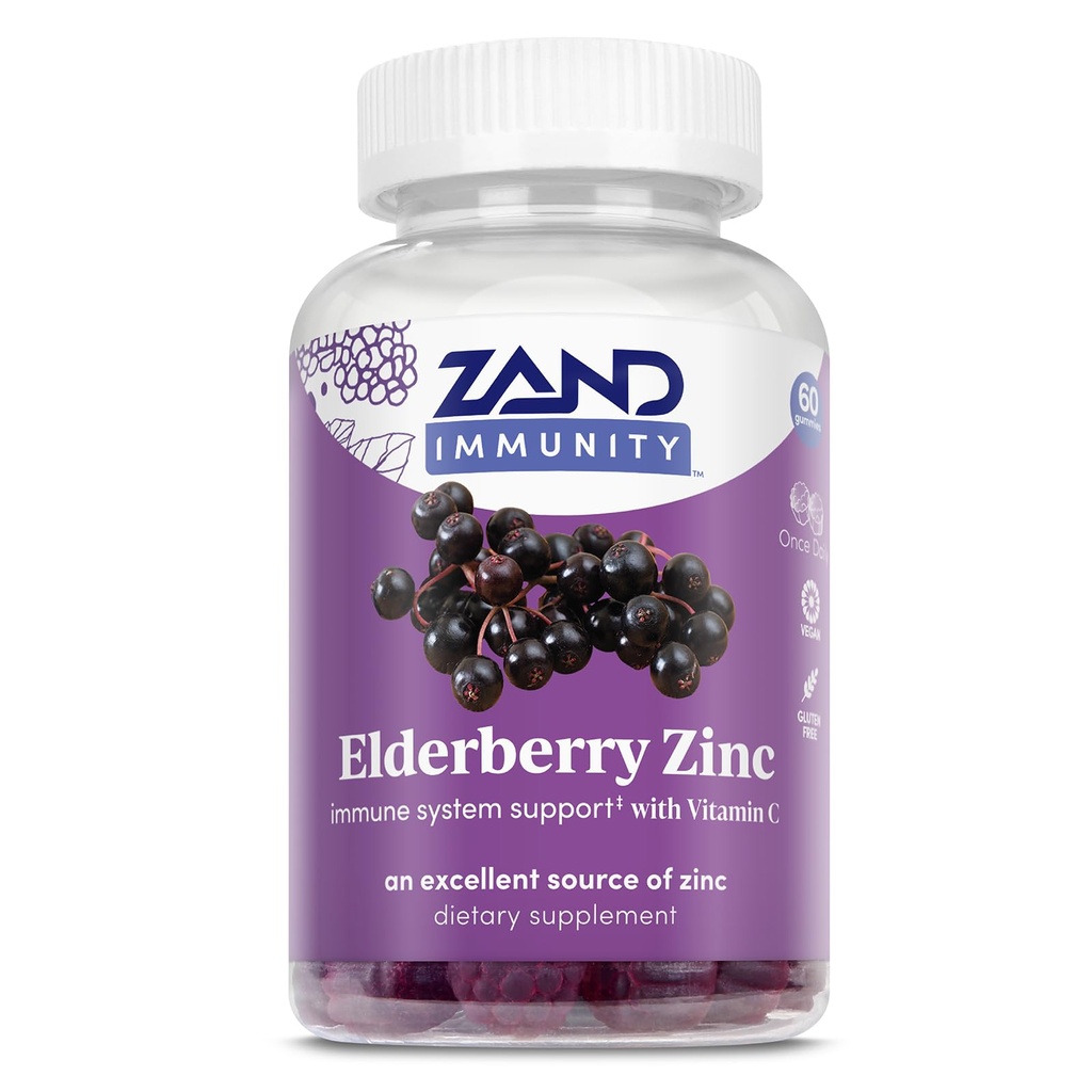 ZAND Elderberry Ψευδάργυρος Ανοσία Gummies με βιταμίνη C, Έτος-Round Ανοσοποιητική Υποστήριξη για Παιδιά & Ενήλικες, 60 Count