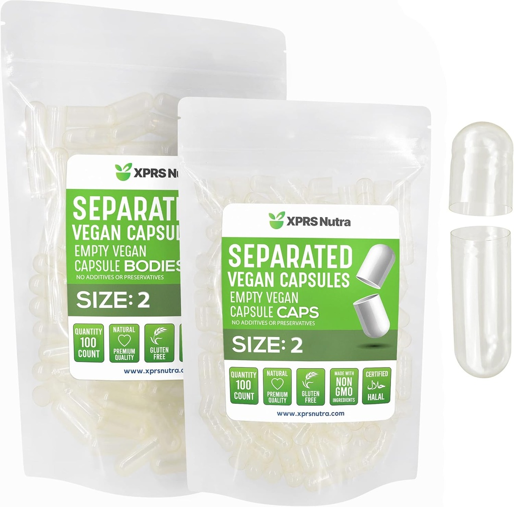 XPRS Nutra Vegan Boyutu 2 ayrı Capsules - 100 Kont Premium Boş Kapsüller Çantada Ayrıştı - DIY Supplement için Clear Boş Pills