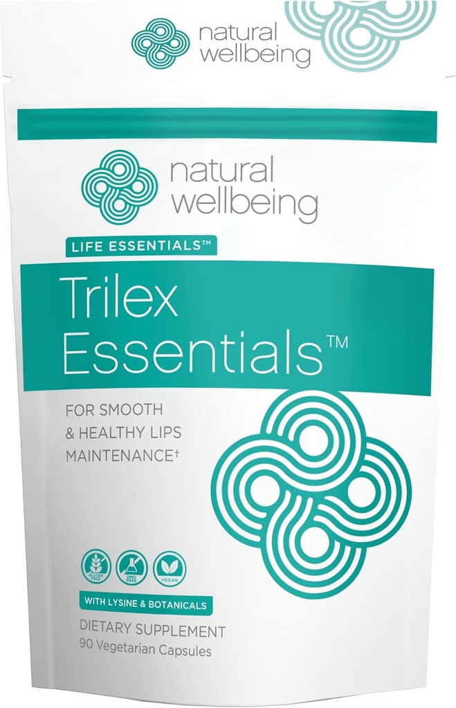 Natural Wellbeing Trilex Essentials for Cold Sores - με Lysine, St. John's Wort (Υπερικίνη) για Smooth and Healthy Lips - Συμπλήρωμα βοτάνων 90 Veg caps