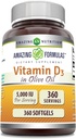 Amazing Formulas Vitamin D3 Olive Oil 5000 IU Supplement | Softgels | Non-GMO | Gluten-Free | Made in USA (1 Pack | 360 Count)