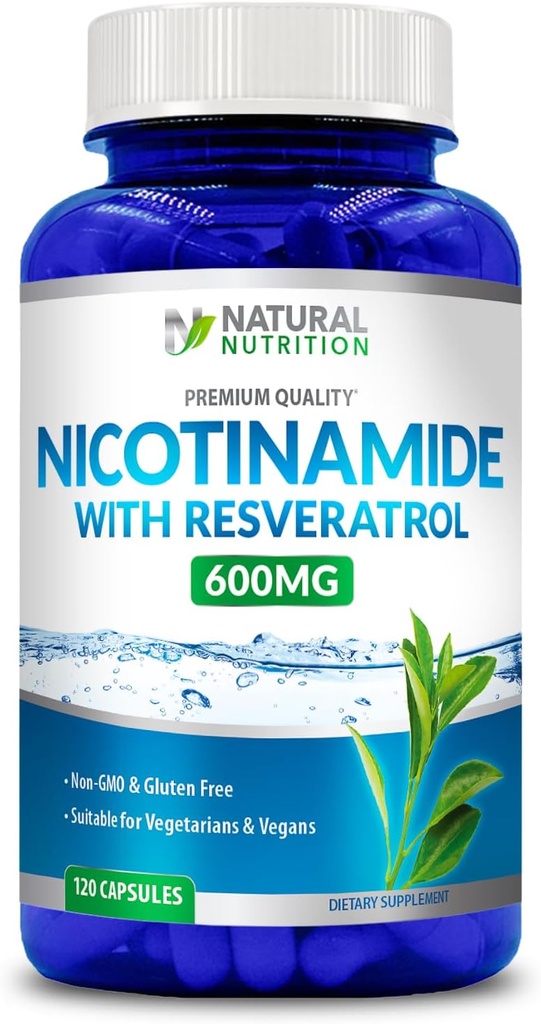 Genric Natural Vitamin Nicotinamid with Resveratrol 600 mg (Vitamin B-3) 120 Veggie Capsules Gluten Free & Non-GMOMOMO