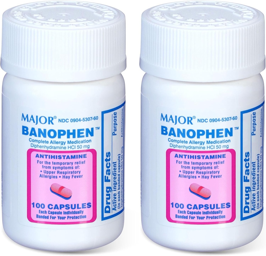 MAJOR Banohpen - Πλήρης Αλλεργική Θεραπεία - Διφαινυδραμίνη HCI 50 mg - Αντιισταμινικό - 100 Καψάκια (2 Συσκευασία)