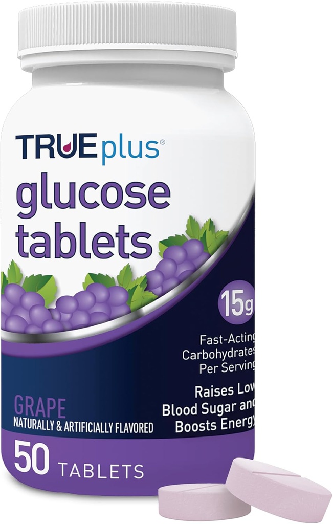 TRUEplus® Tabletισκία Γλυκόζης, Grape Flavor - 50ct Φιάλη