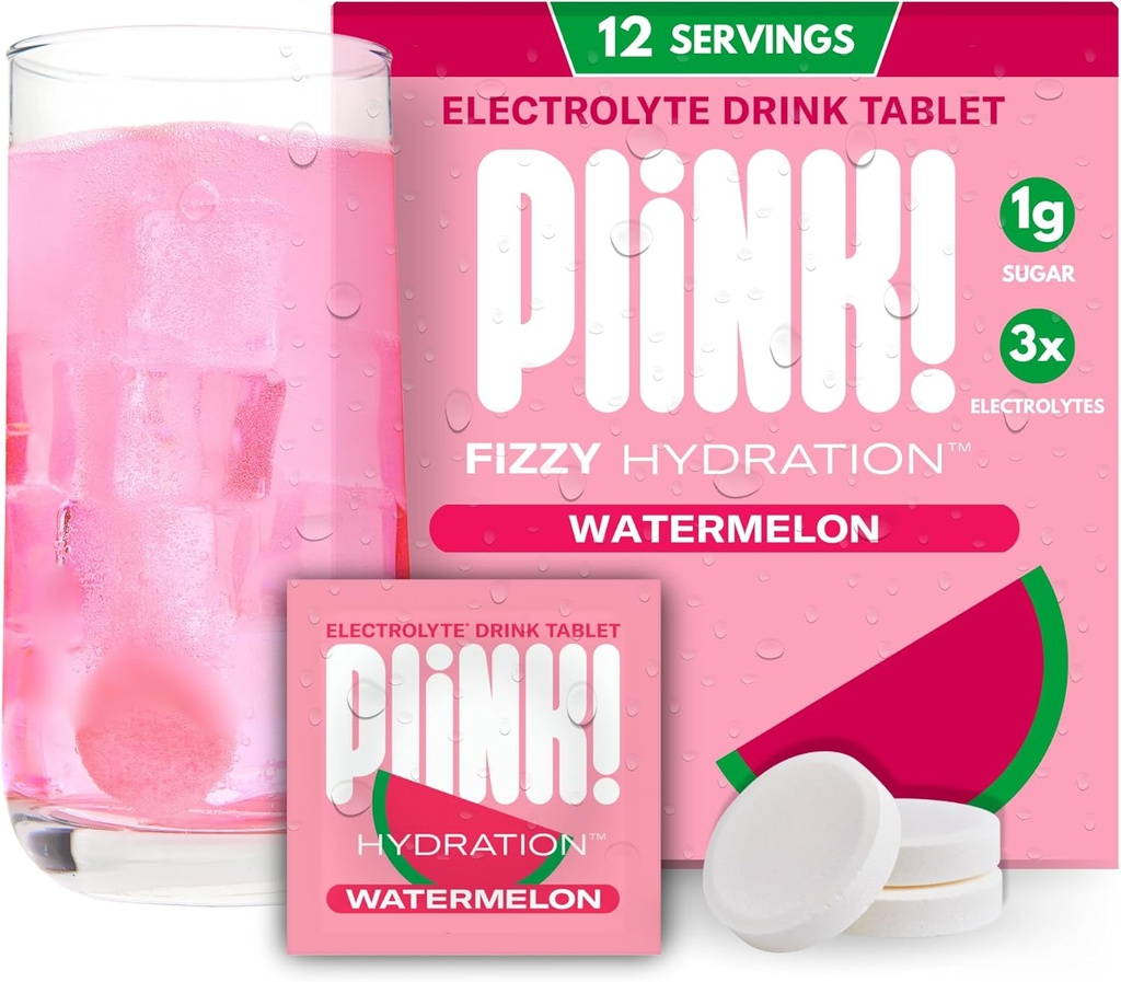 Plink! Yetişkinler ve Çocuklar için Fizzy Electrolyte Tabletleri - Sumelon, 12ct – Elektrolytes ile Günlük Hydration – Low Sugar, Vegan, Keto Friendly, Non-GMOMO