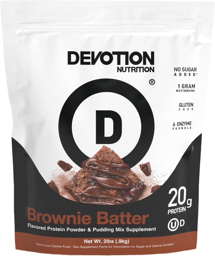 Devotion Beslenme proteini Toz Brownie Batter – 20g Whey Isolate & Casein proteini - Eklenmedi Şeker, Low Carb, Gluten-Free, Keto-Friendly, 1g MCT, Kosher – 2lb Pouch