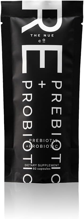 The Nue Co. PREBIOTIC + PROBIOTIC Supplement Refill, Supports Gut Health, Synbiotic and Spore Based, IBS Relief, Immunity, and Skin, Vegan, Gluten Free, 60 Capsules