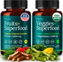 100% Organik Meyveler ve Veggies Supplement (USDA Organic - Made in USA) 180 Potent Meyveler ve Sebze Kapsülleri Enerji Boost & Günlük Meyve ve Sebze Vitaminleri - Vegan, Non-GMO, Gluten-Free