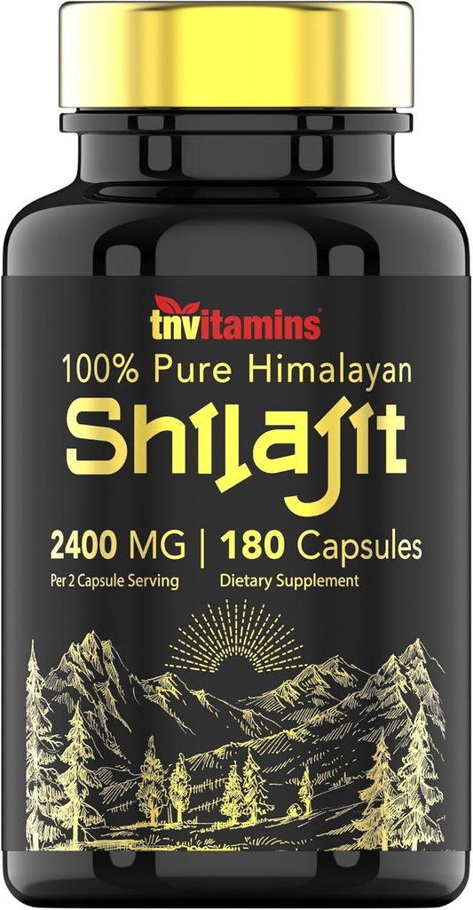 Tnvitamins Shilajit Capsules 2400 MG - 180 Capsules | 100% Pure Himalaya Shilajit Capsules for Men & Women | Shilajit Machinery Supplement | Three Moon Supply! | Non-GMO, Gluten-Free-GMO, Gluten-Free-GMO, Gluten-Free