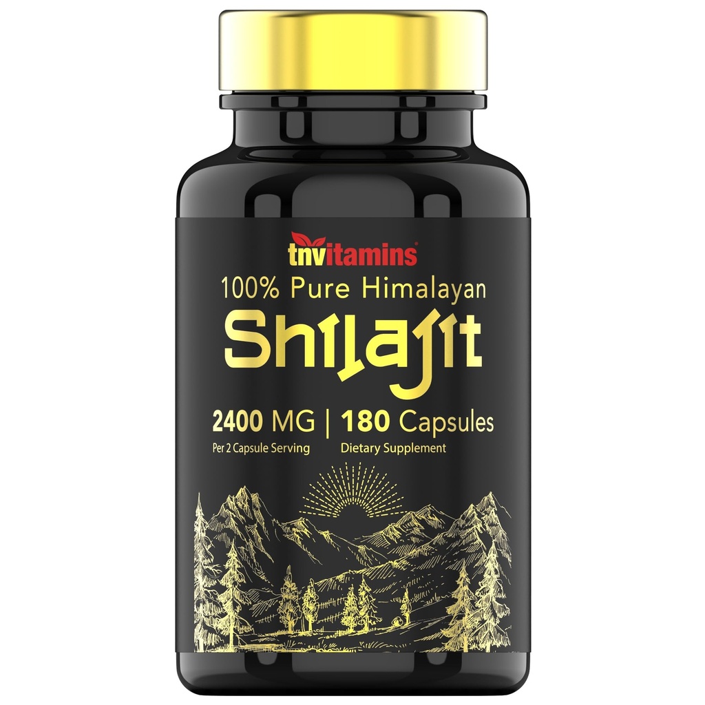 Tnvitamins Shilajit Capsules 2400 MG - 180 Capsules | 100% Pure Himalaya Shilajit Capsules for Men & Women | Shilajit Machinery Supplement | Three Moon Supply! | Non-GMO, Gluten-Free-GMO, Gluten-Free-GMO, Gluten-Free