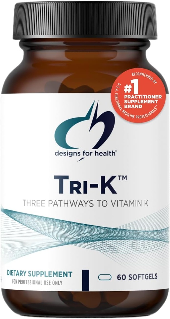Designs for Health TRI-K - Three Forms of Vitamin K + GG, High Potency Supplement - 2000mcg Vitamin K1, 500mcg K2 MK-4 - Non-GMO + Gluten Free (60 Softgels)