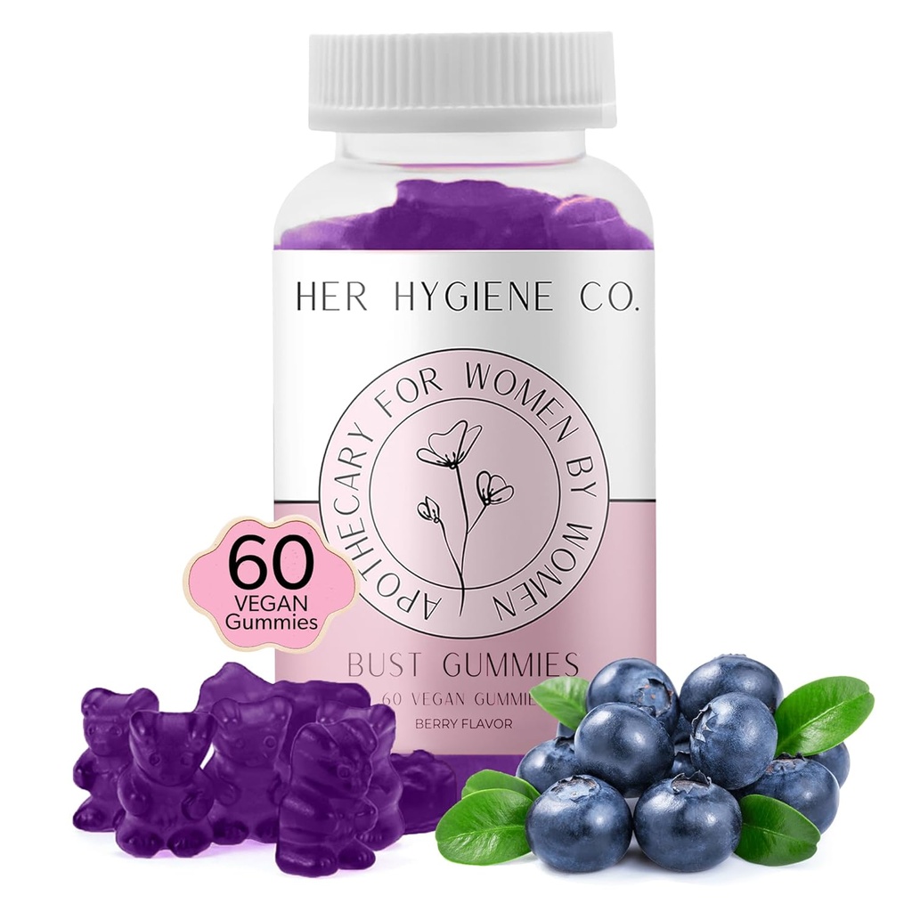 Her Hijyen Co. Chest Support Gummies for Women, Wellness & Confidence, Natural Herbal Mix, Multivitamin for Curves, Fitness Workout Supplement, Vegan & Non-GMO, Berry Flavor, 60 Count