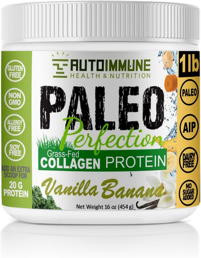 Paleo Perfection Vanilla Banana Grass Fed Beef Collagen Protein Powder with Stevia - Paleo, Keto, SCD, AIP Protein Powder with Apple Fiber, Carrot & Broccoli - 1lb Protein Powder & Superfood Blend
