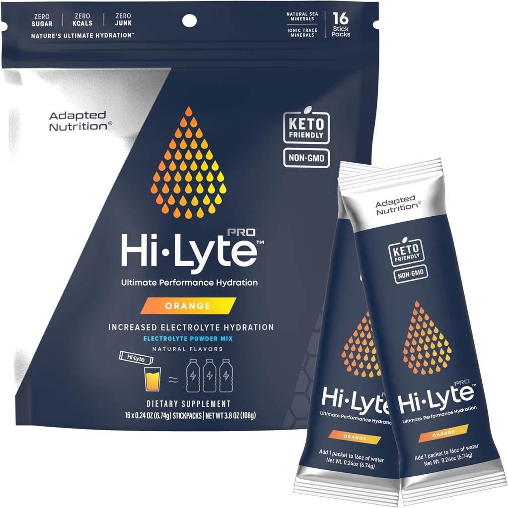 Adapted Beslenme Hi-Lyte Pro Hydration Packets - 16 Bireysel İçecek Paketleri | Orange | Flavored Electrolyte Toz | Sugar-Free, Zero Carb, Zero Calorie