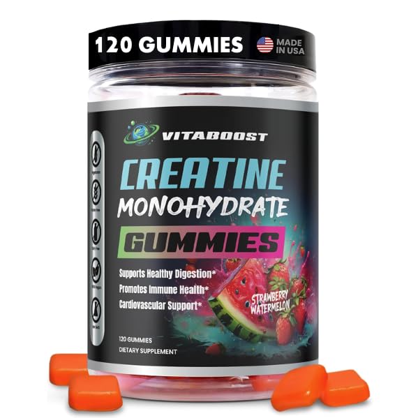 Kretine Gummies 5g-Cin Naturaltine Monohidrat for Men & Women- Delicious Strawberry Watermelon Flavor- Boost Strength, Energy & Muscle growth- Vegan Pre Workout Gummies- Made in USA