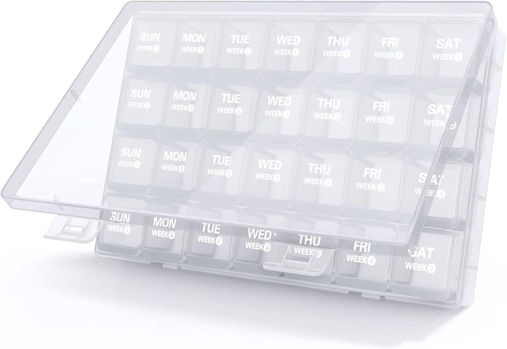 TookMag Monthly Pill Organizer 28 Day Pill Box, Travel Medicine Pill Organizer, Büyük 4 Hafta 1 Ay Pill Vakaları Dust-Proof Konteyner for Pills /Vitamin/Fish Oil /Supplements