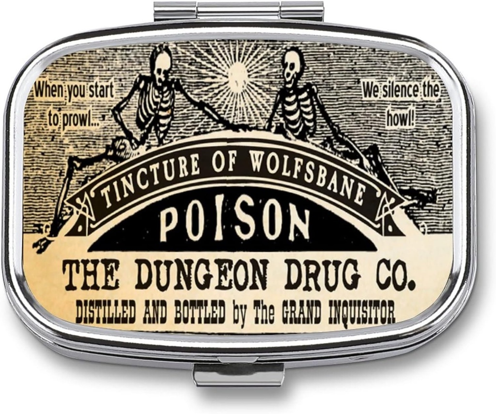 Metal 2tment Pill Organizer Travel Friendly Portable Compact Box Cute Case to Hold Vitamins/Tylenol/Fish Oil/Supplements/Meds/Tablet for Purse/Pocket (Poison Skull), 1.97x0.79x0.39