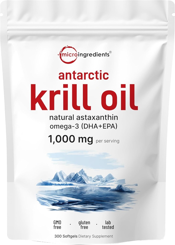 Mikro Malzemeler Antarktika Krill Oil Supplement with Natural Astaxanthin, 1000 mg Per Service, 300 Soft-Gelin, Omega-3s EPA & DHA, Supports Immune System & Brain Health, Easy to Swallow