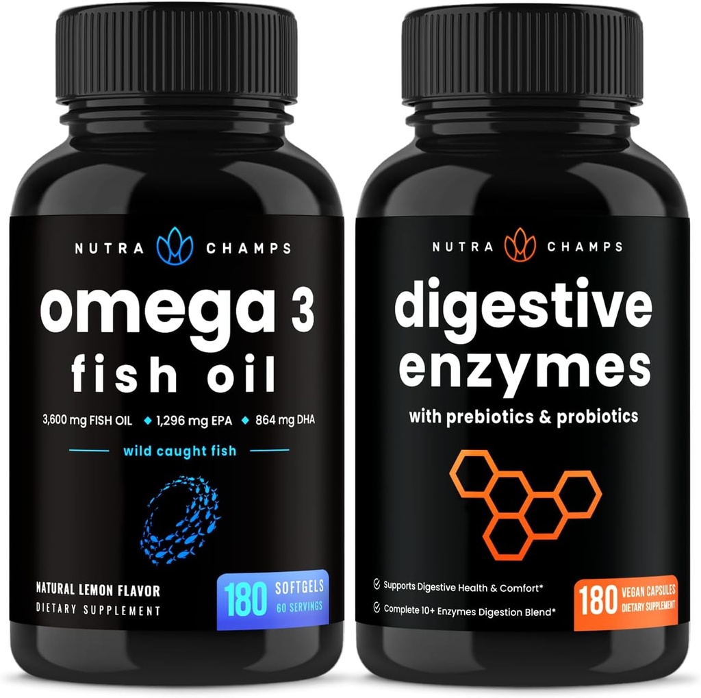 NutraChamps Omega 3 Fish Oil and Digestive Enzymes 2 Pack